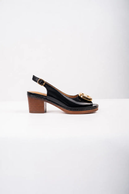 Ellor Gold Buckle Platform Sandal – black