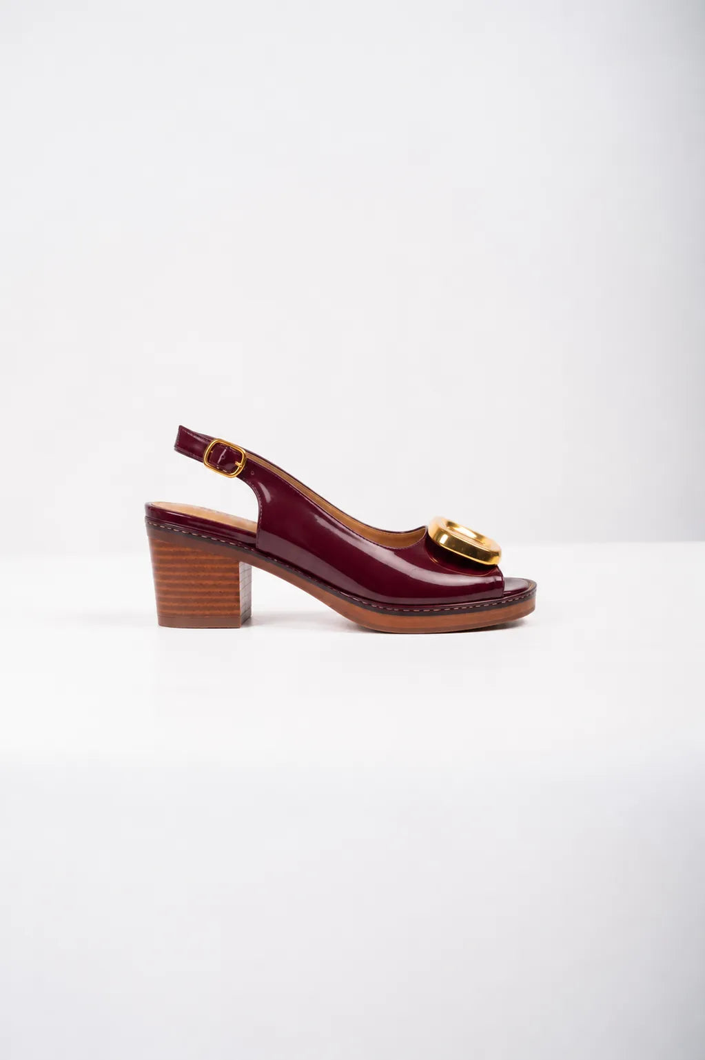 Ellor Gold Buckle Platform Sandal – Deep Burgundy