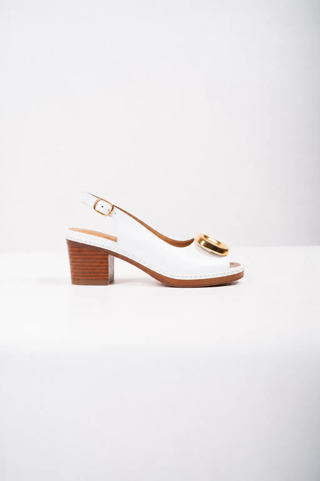 Ellor Gold Buckle Platform Sandal – White