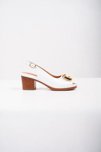 Ellor Gold Buckle Platform Sandal – White