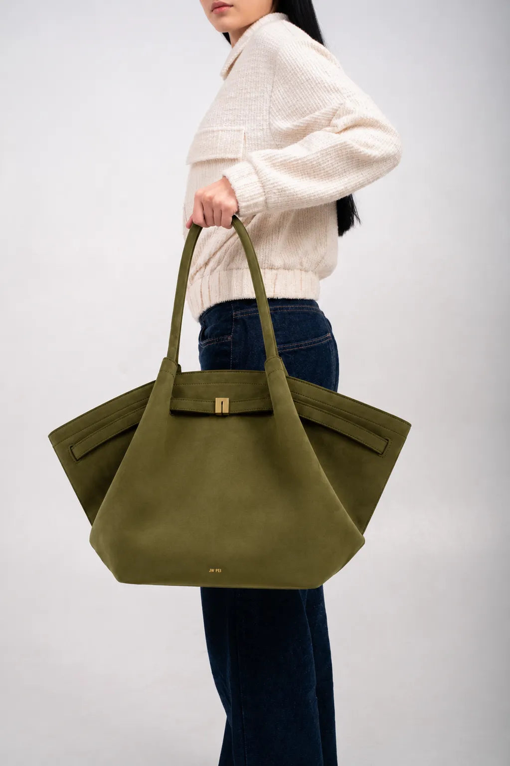 Ellor Dumpling Oversized Tote – Olive Green