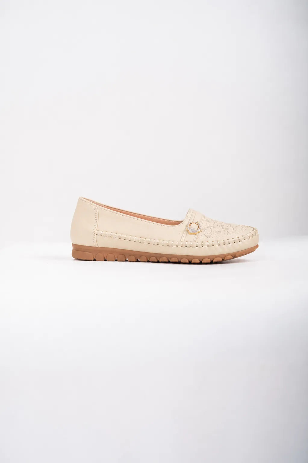 Ellor Embroidered Loafer Flat – Cream Beige
