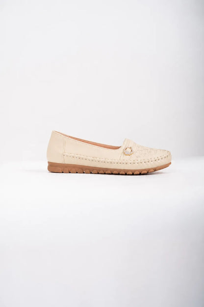 Ellor Embroidered Loafer Flat – Cream Beige