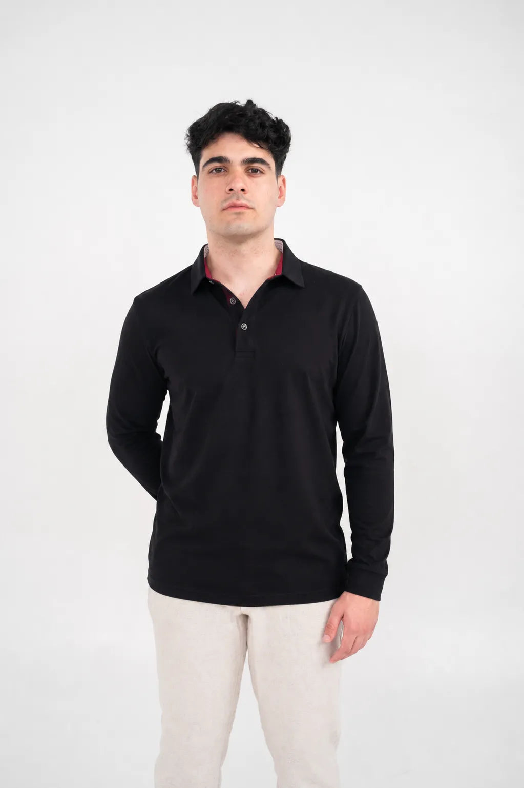 Ellor Long Sleeve Cotton Polo – Black