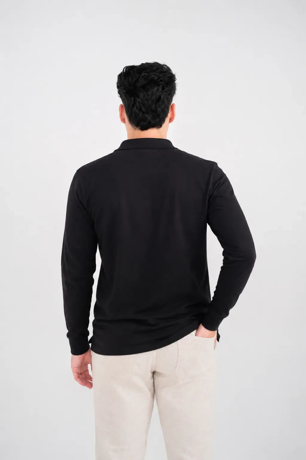 Ellor Long Sleeve Cotton Polo – Black
