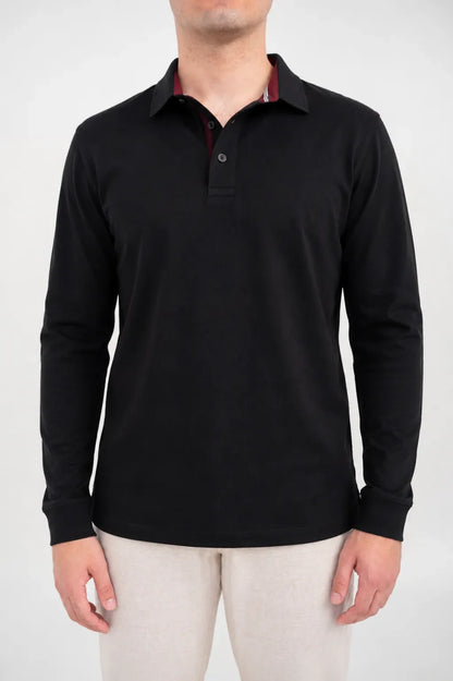 Ellor Long Sleeve Cotton Polo – Black