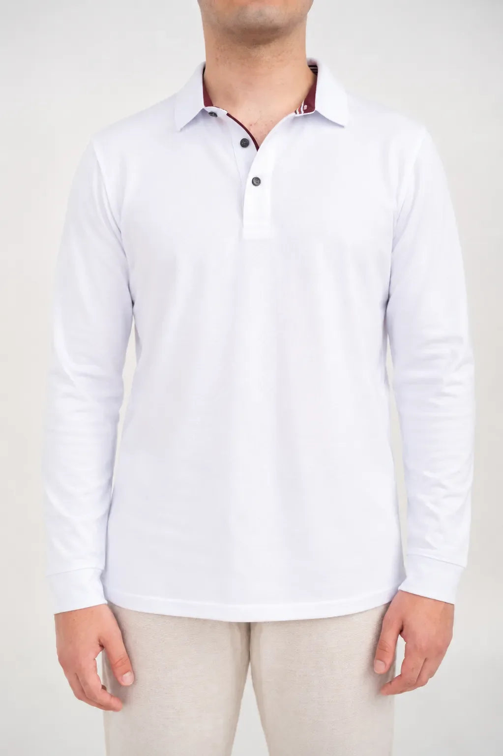Ellor Long Sleeve Cotton Polo – White
