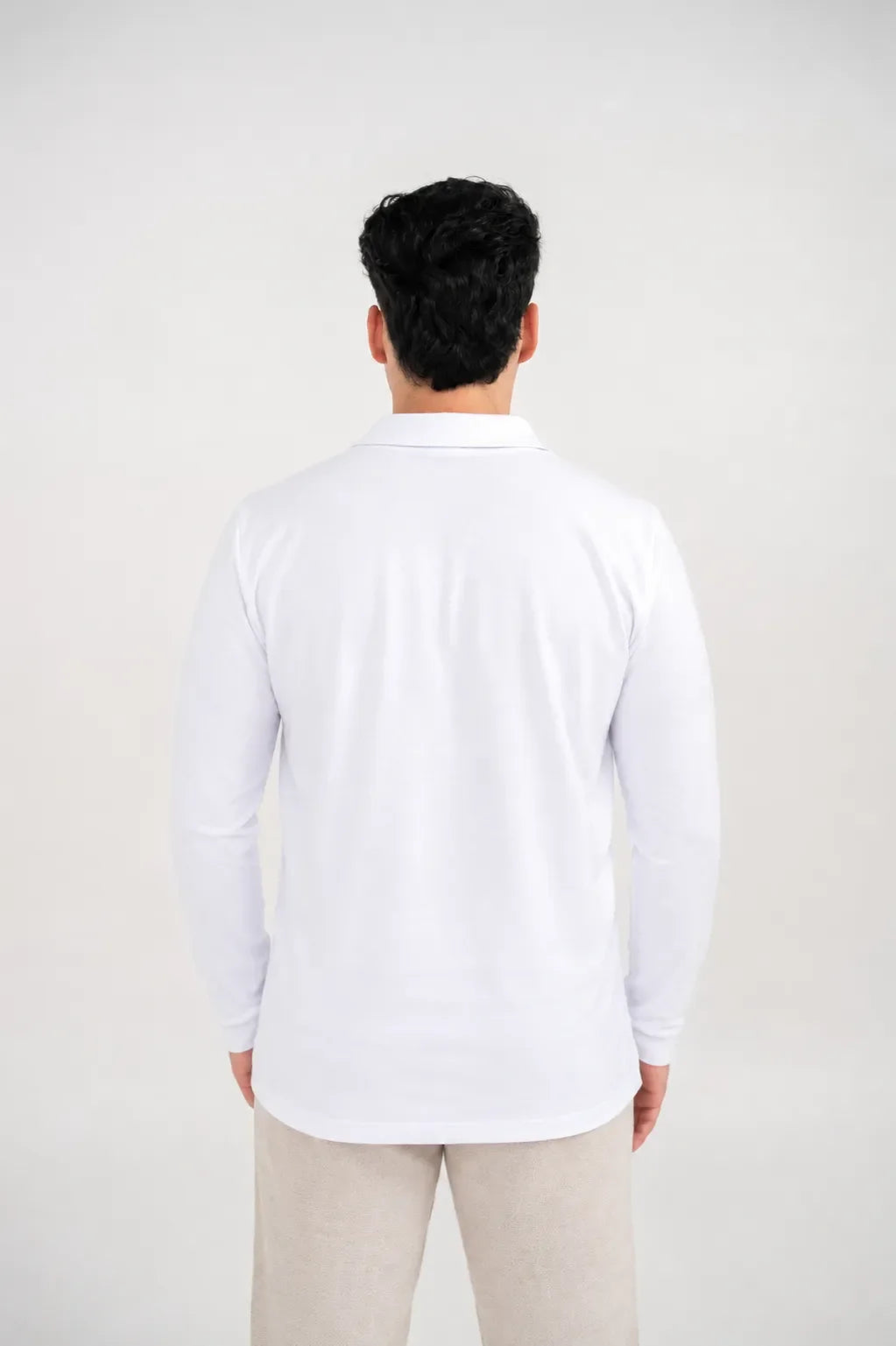 Ellor Long Sleeve Cotton Polo – White