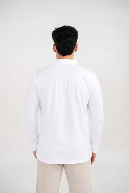 Ellor Long Sleeve Cotton Polo – White
