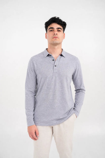 Ellor Long Sleeve Cotton Polo – Grey