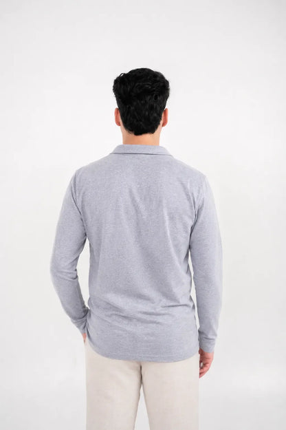 Ellor Long Sleeve Cotton Polo – Grey