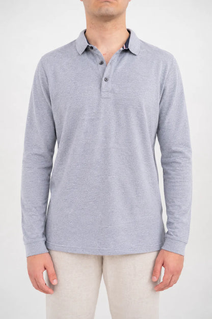 Ellor Long Sleeve Cotton Polo – Grey