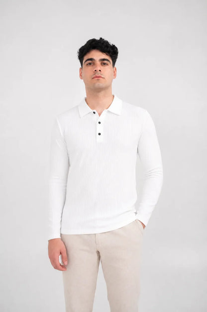 Ellor Long Sleeve Polo Shirt – White