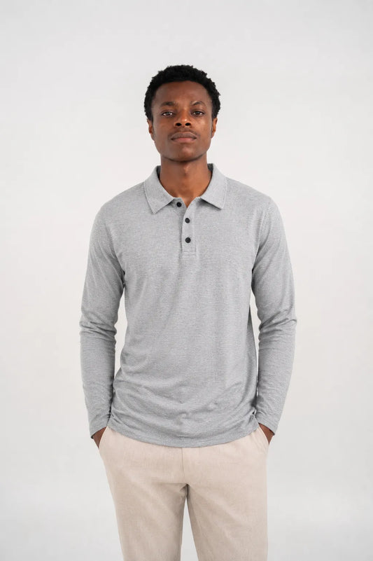 Ellor Long Sleeve Polo Shirt – Heather Grey