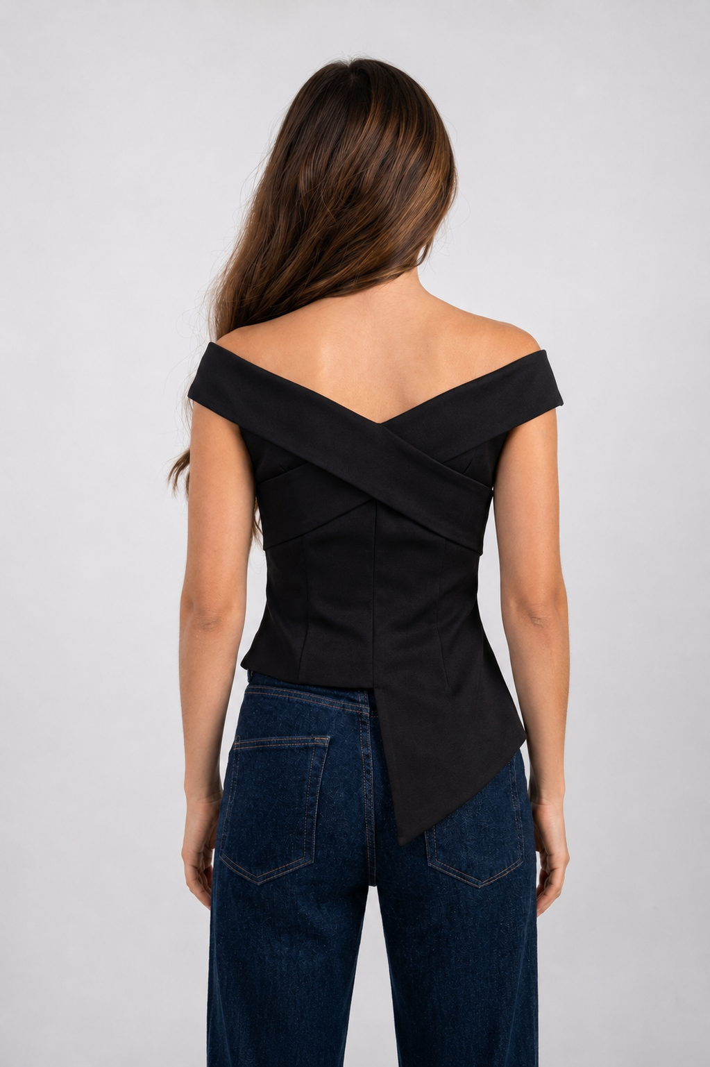 Ellor Asymmetric Peplum Top – Jet Black