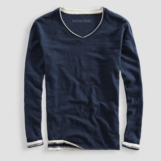 Ellor Cotton Long-Sleeve Shirt - Navy