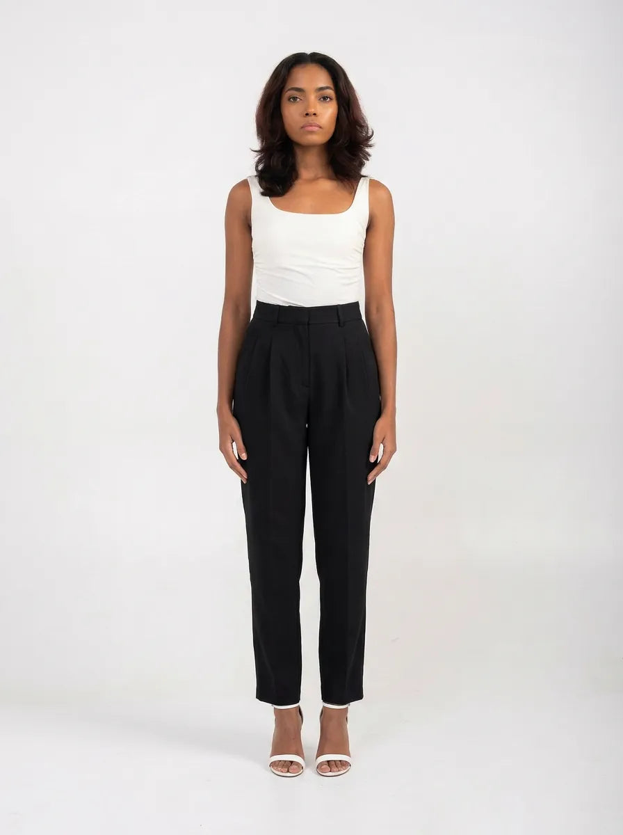 Ellor Pleated Pencil Trousers – Classic Black