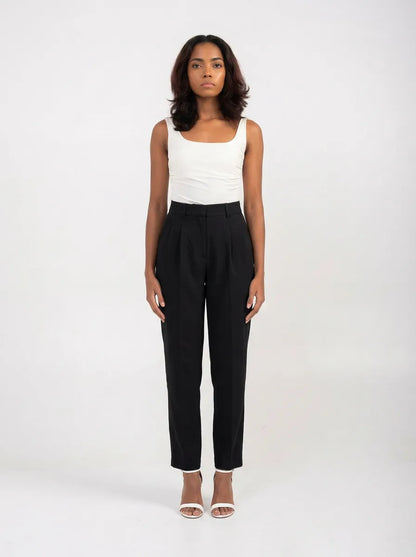 Ellor Pleated Pencil Trousers – Classic Black