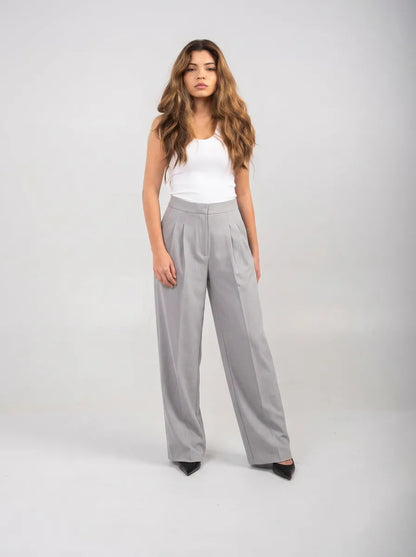 Ellor Wide Leg Trousers – Light Grey