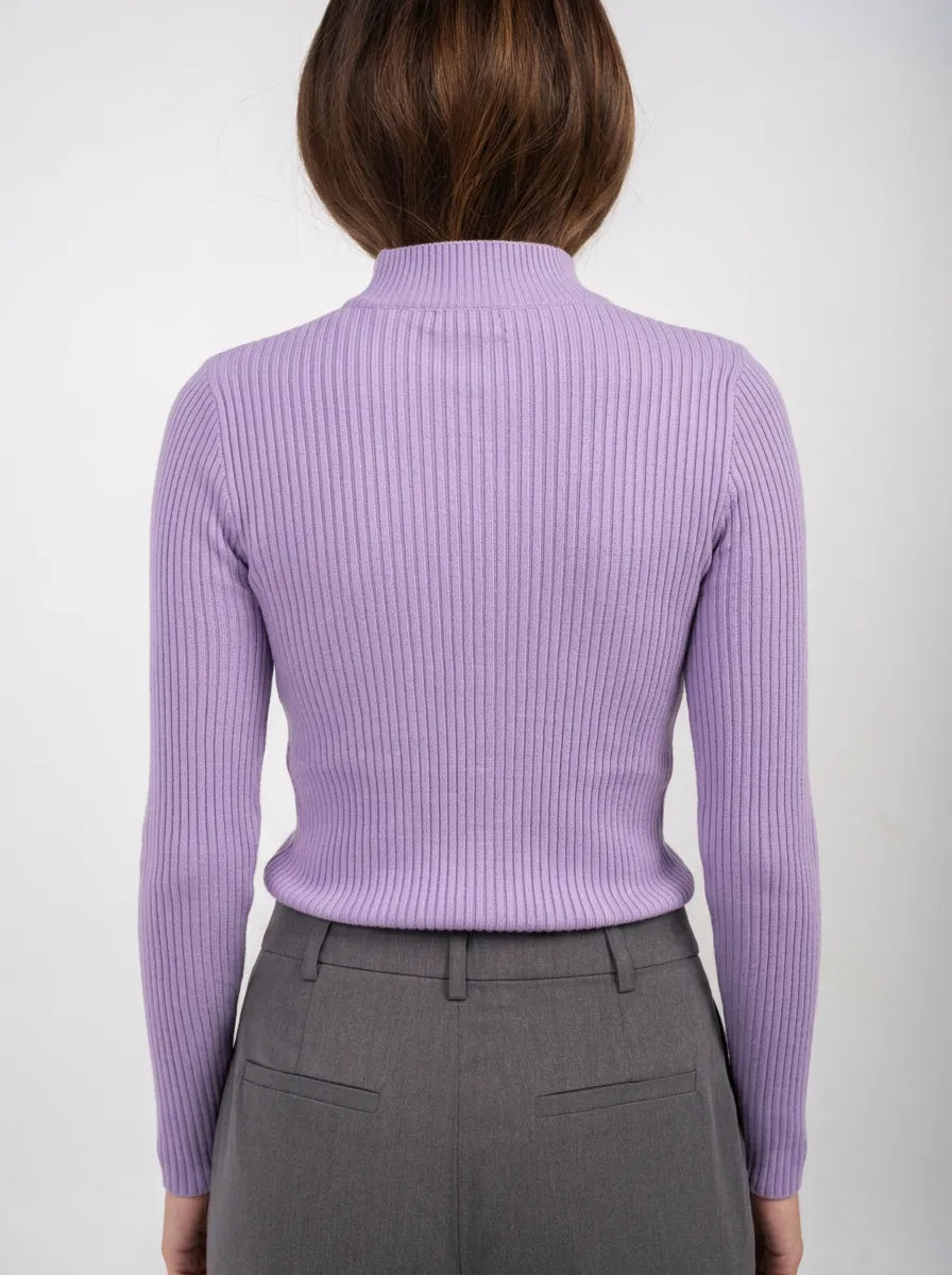 Ellor Ribbed Knit Top – Lilac Purple
