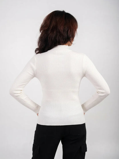 Ellor Ribbed Knit Top – White
