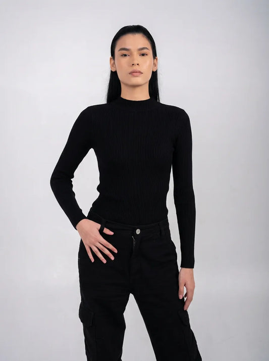 Ellor Rippstrick-Top – Tiefschwarz