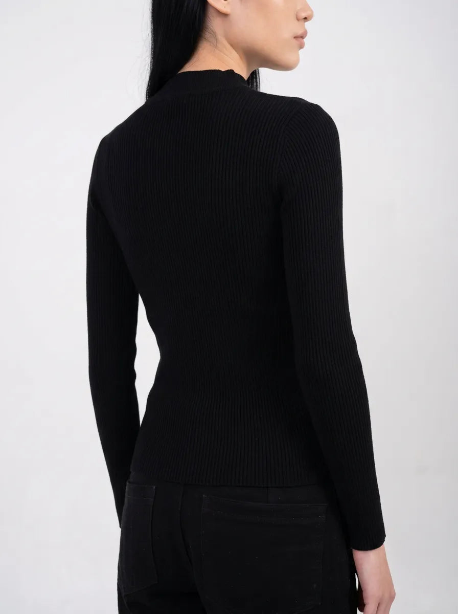 Ellor Ribbed Knit Top – Jet Black