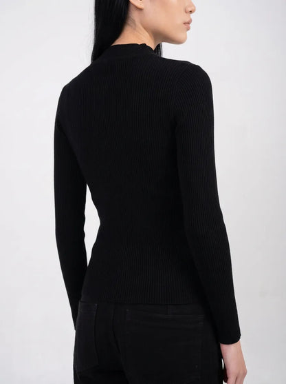 Ellor Ribbed Knit Top – Jet Black