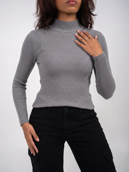 Ellor Ribbed Knit Top – Heather Grey