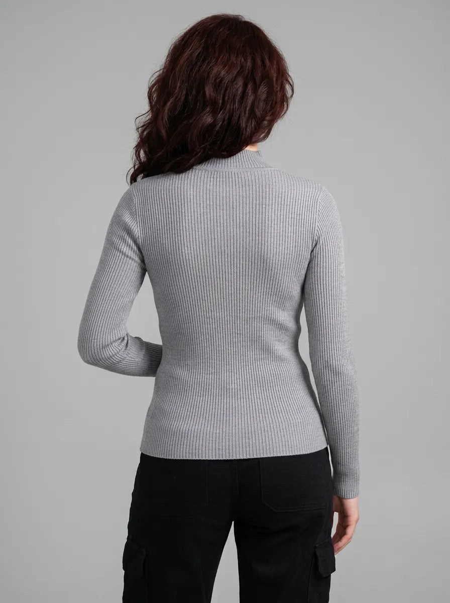 Ellor Ribbed Knit Top – Heather Grey