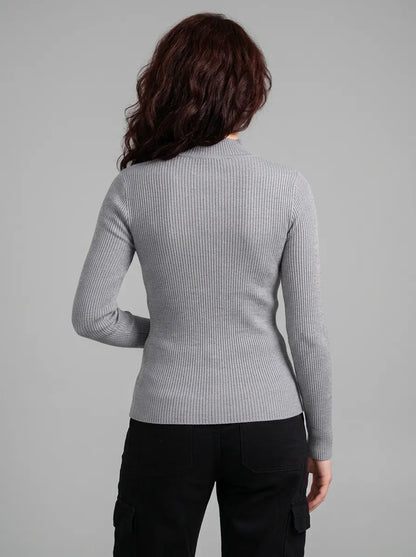 Ellor Ribbed Knit Top – Heather Grey