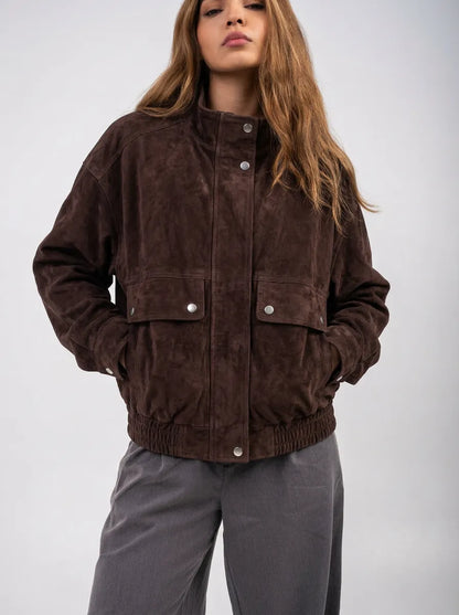 Ellor Suede Bomber Jacket – Deep Brown