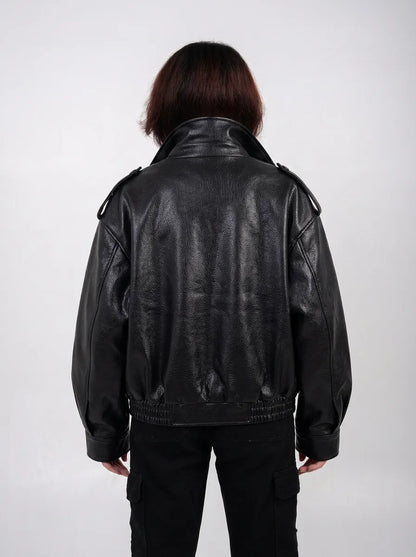 Ellor Oversized Moto Jacket – Jet Black