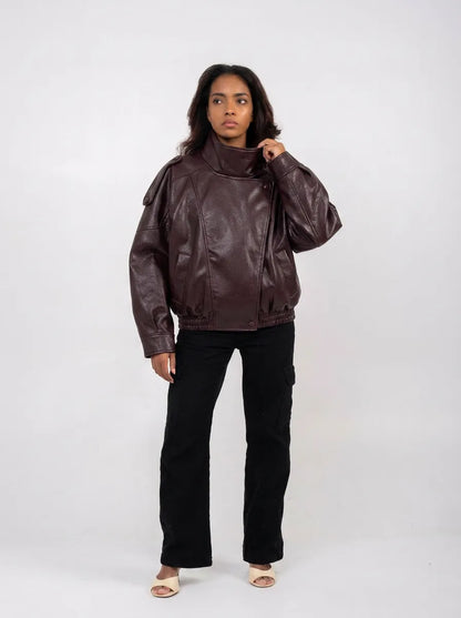 Ellor Oversized Moto Jacket – Burnt Umber