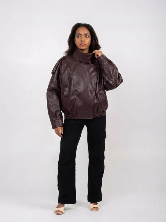 Ellor Oversized Moto-Jacke – Verbranntes Umbra