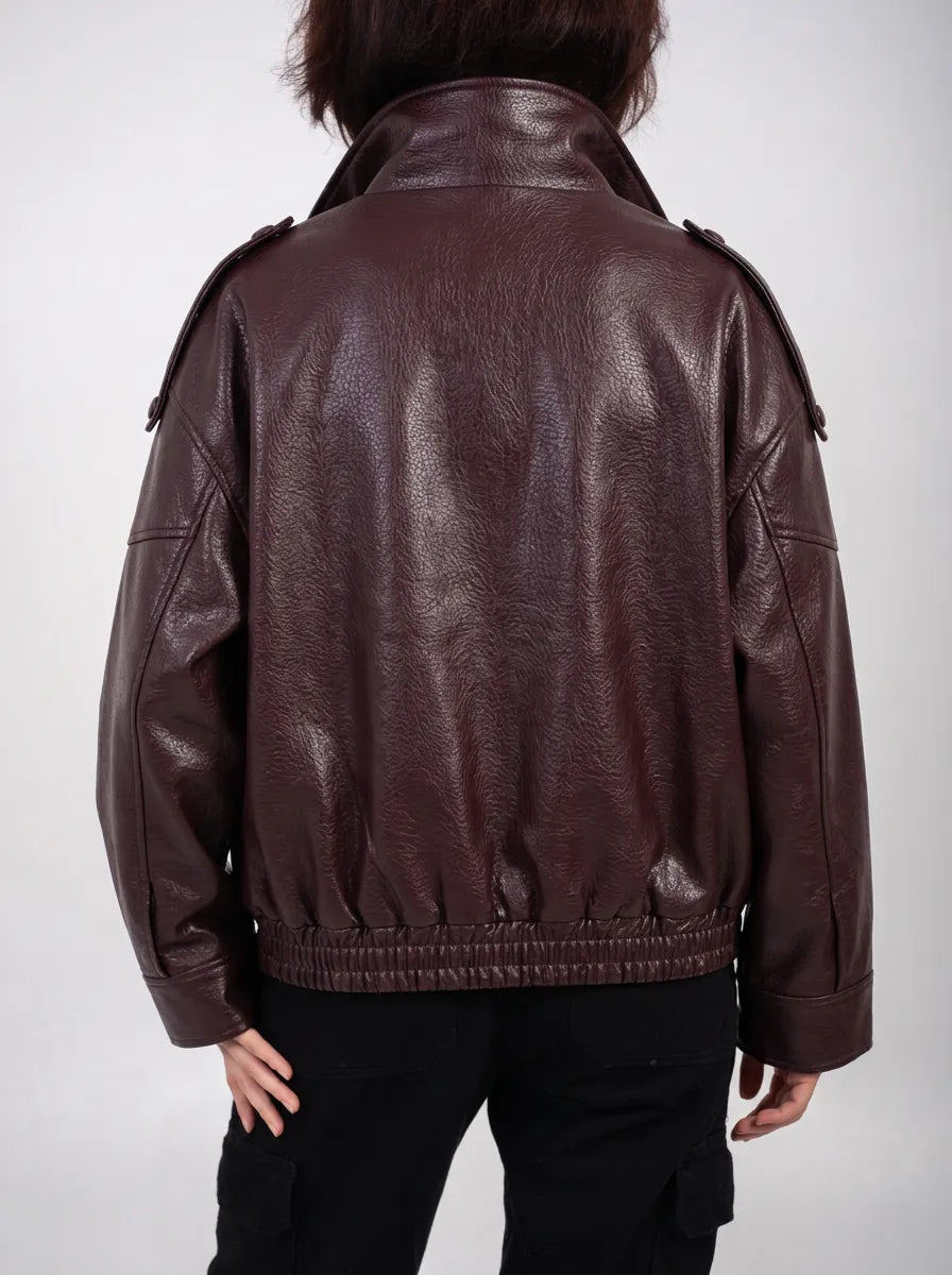 Ellor Oversized Moto Jacket – Burnt Umber