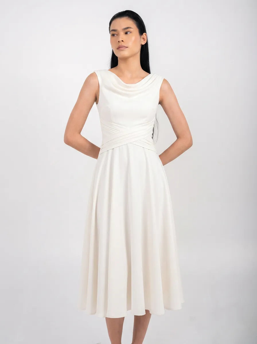 Ellor Cowl Neck Midi Dress – Pearl White
