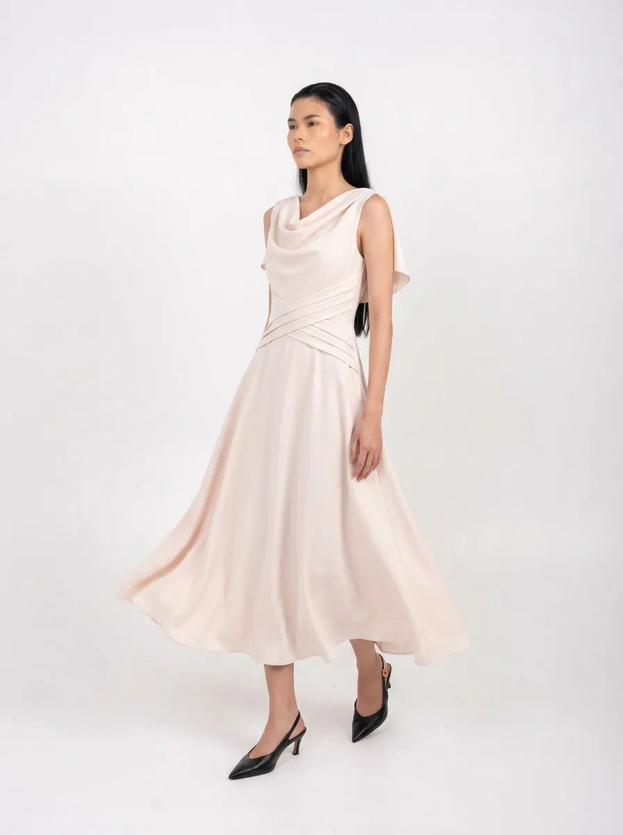 Ellor Cowl Neck Midi Dress – Soft Rose