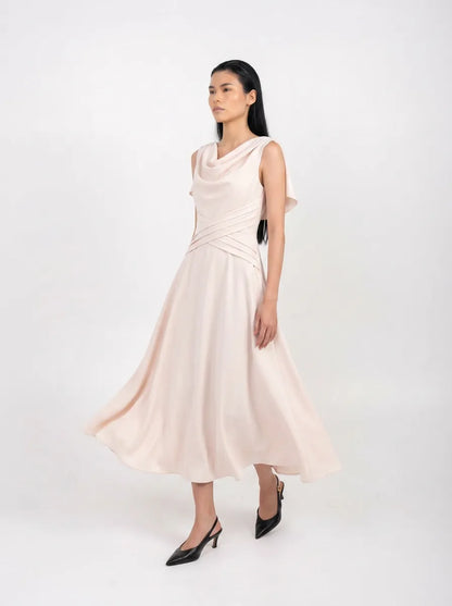Ellor Cowl Neck Midi Dress – Soft Rose