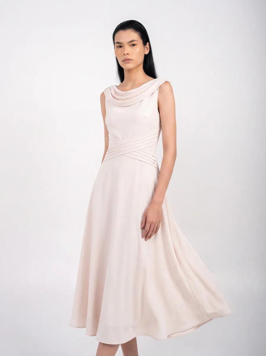 Ellor Cowl Neck Midi Dress – Soft Rose