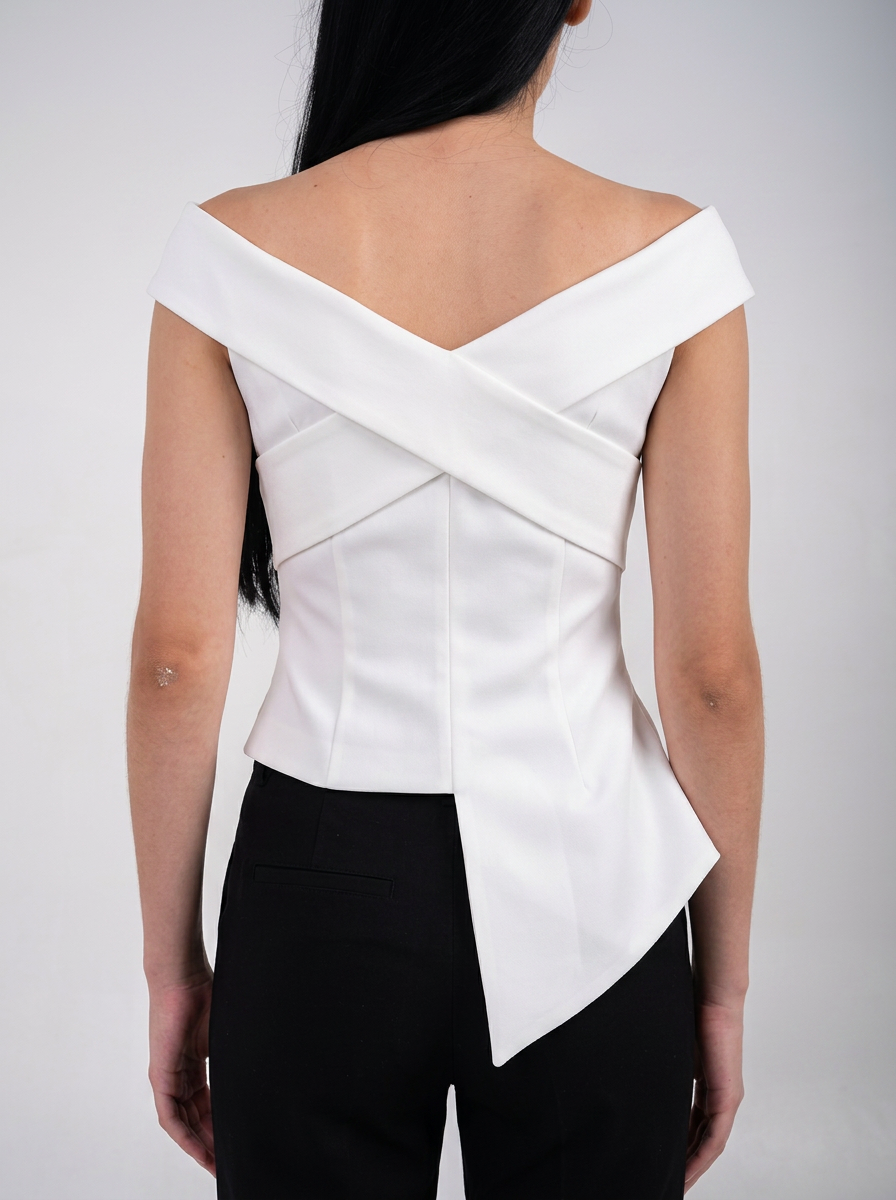 Ellor Asymmetric Peplum Top – Off White