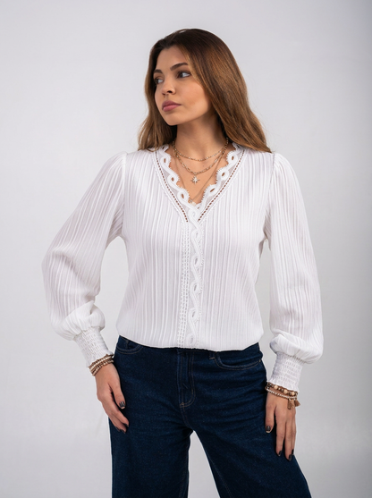 Ellor Lace Trim Blouse – White
