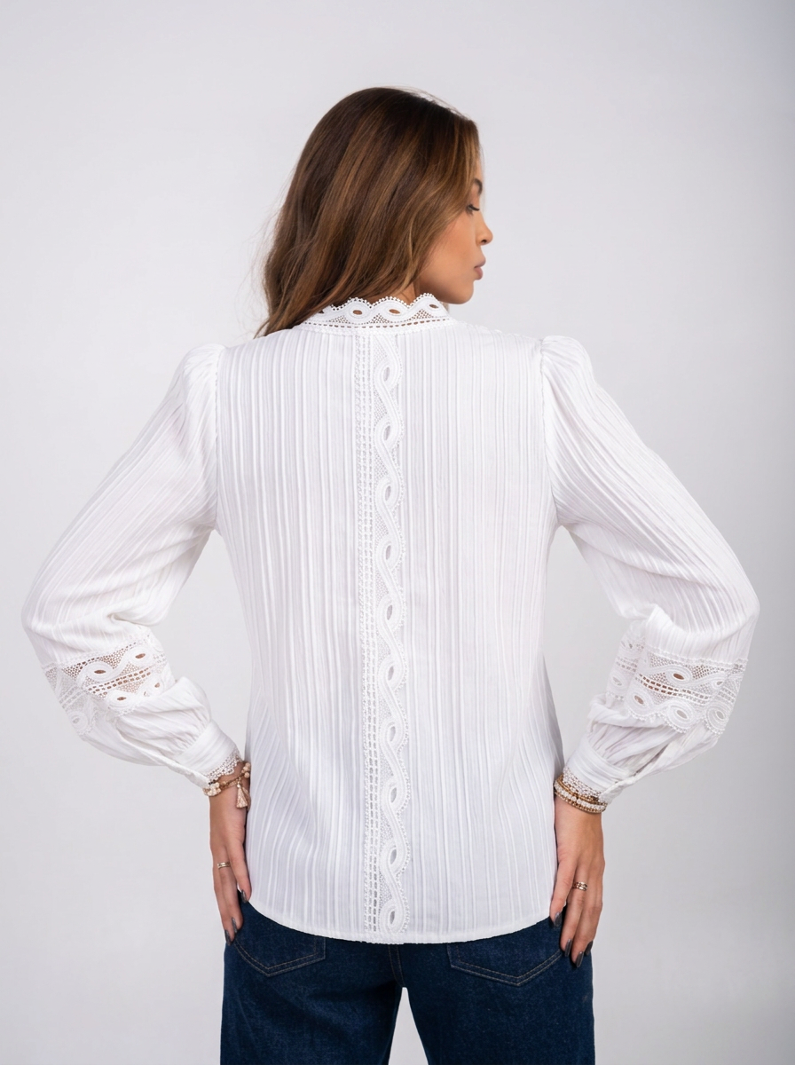 Ellor Lace Trim Blouse – White