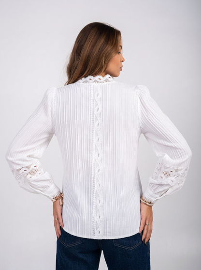 Ellor Lace Trim Blouse – White